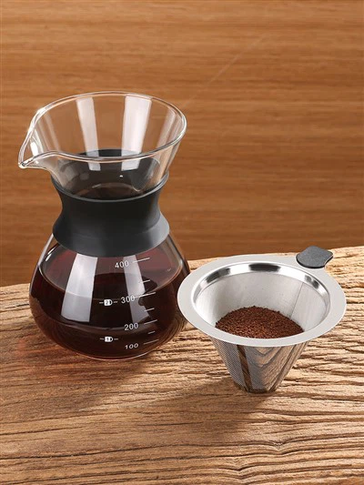 Kaffekanna i glas med infusionsanordning i rostfritt stål